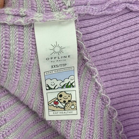 Aerie Offline Ribbed Knit Sweater Size XXS Lavender Quarter Zip Pullover Stretch - Picture 8 of 13